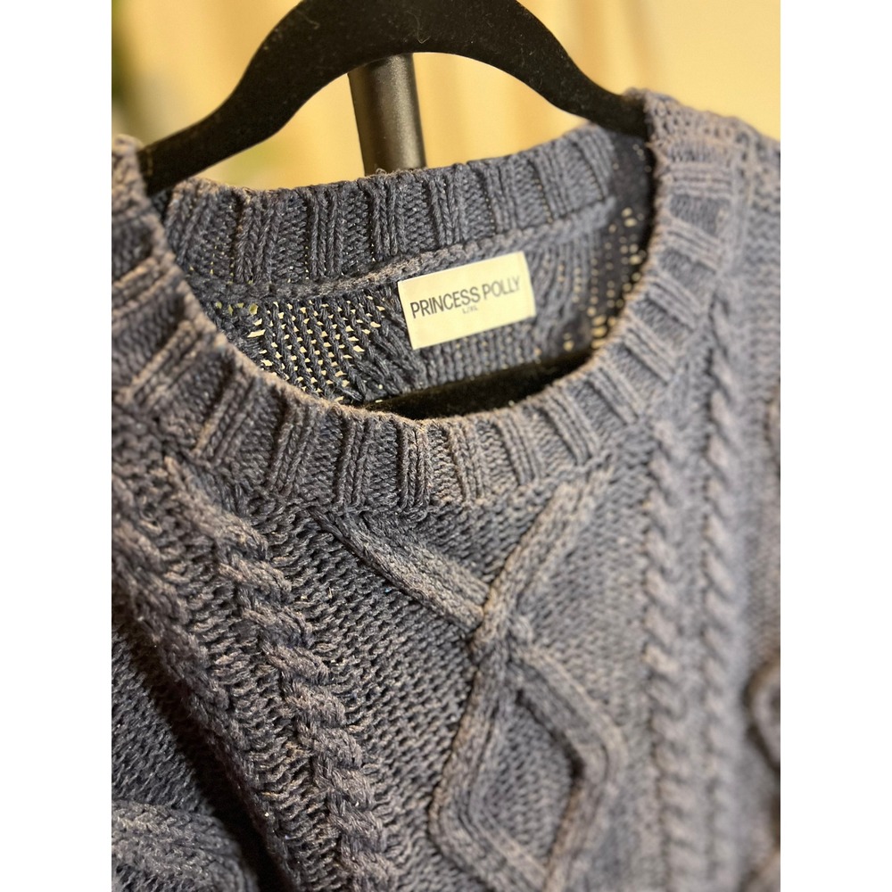 Princess Polly Blue Cable Knit Oversized Crew Neck Sweater L/XL - Picture 5 of 11